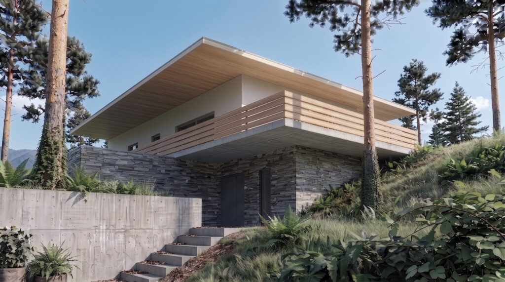 Projekt domu z płaskim dachem z drewnianą podbitką – JRO Architects